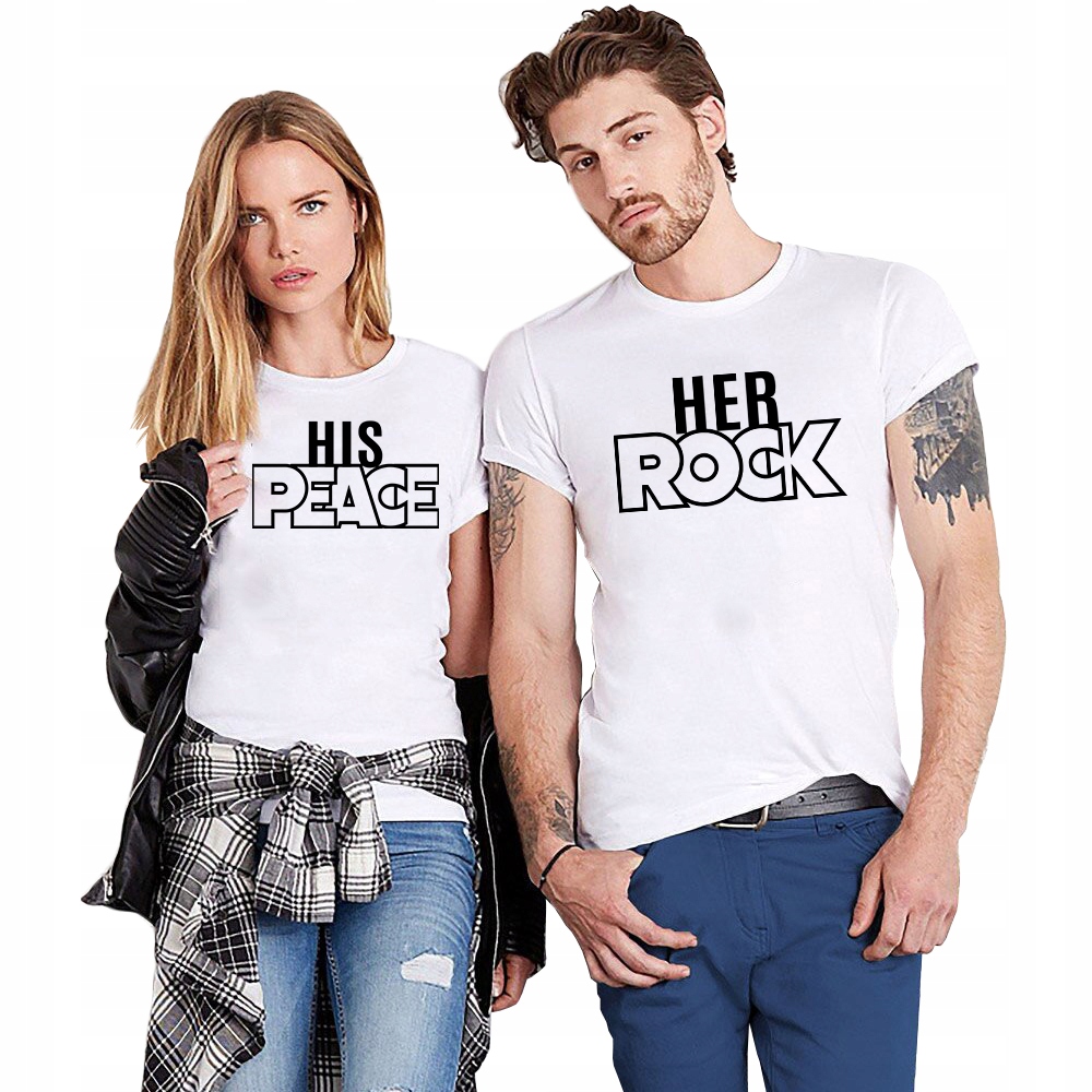 Sada Bílých triček pro páry His Peace & Her Rock Valentýn Velikost L