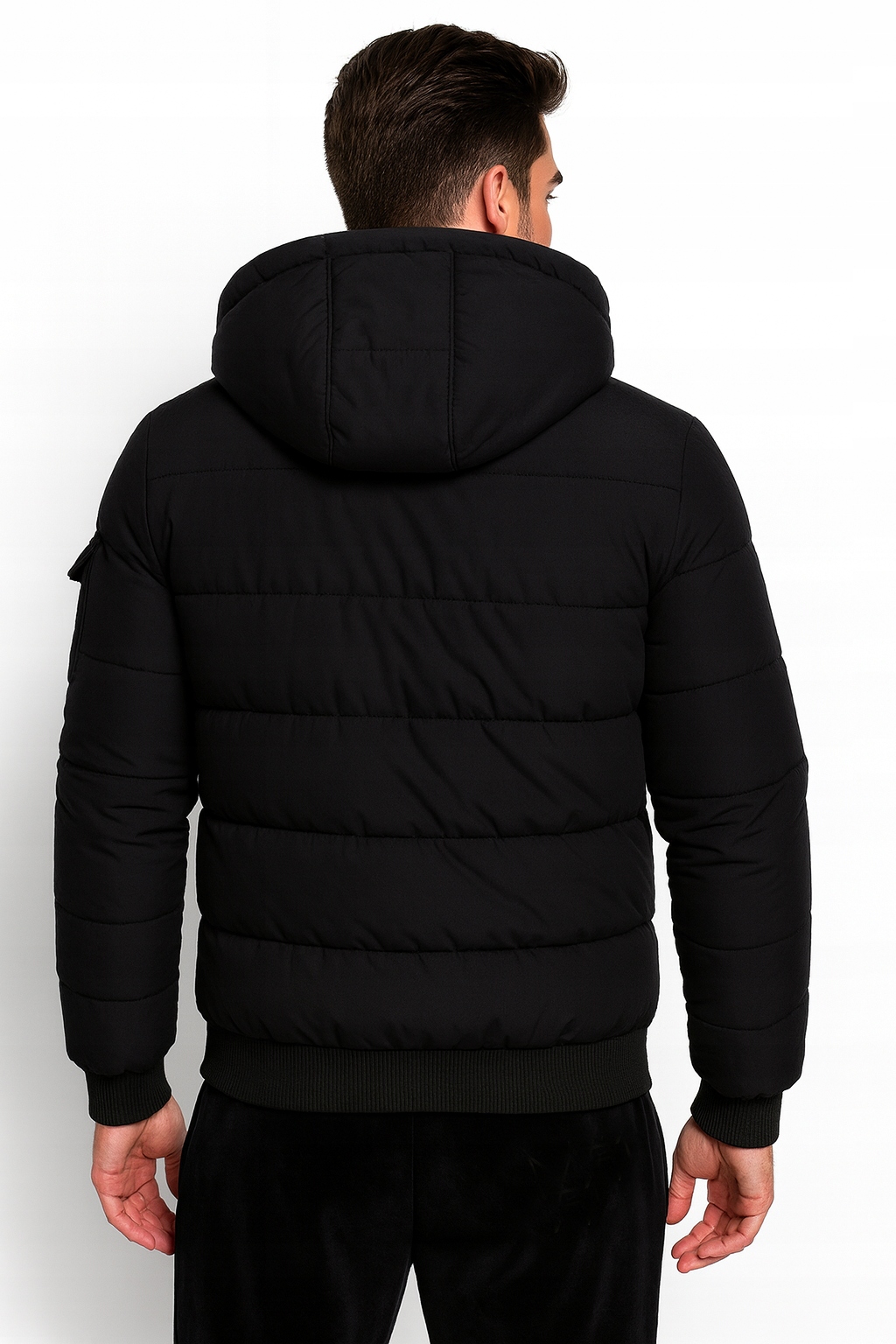 KURTKA MĘSKA Z KAPTUREM PUCHOWA OCIEPLANA ZIMOWA PIKOWANA CZARNA 164/170 S Model KURTKA MĘSKA CZARNA