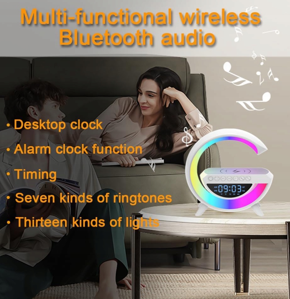 Lampka LED Ładowarka QI Głośnik RGB RADIO ZEGAR Marka Greifen