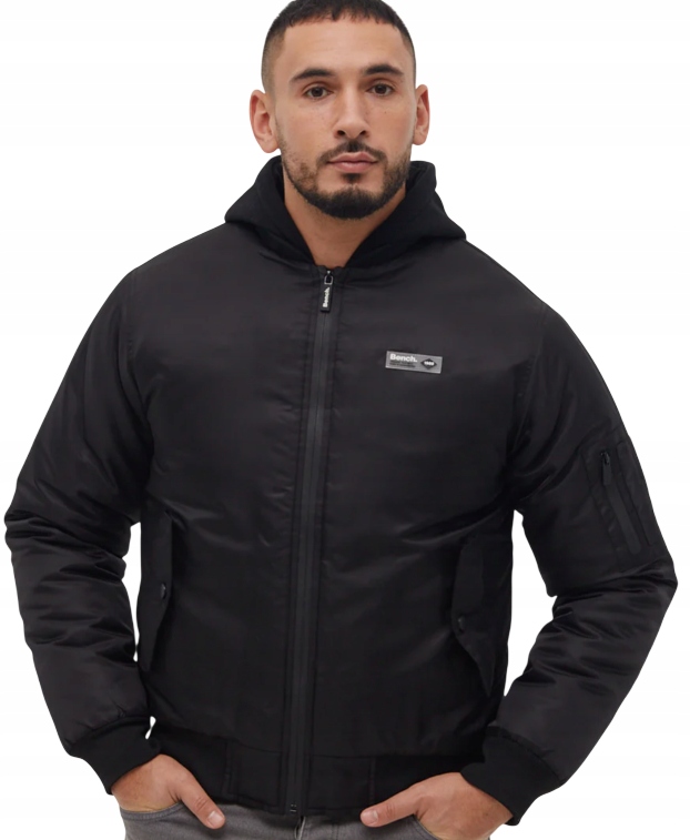 Bench bunda typu bomber s kapucí z fleecu Černá velikost XL