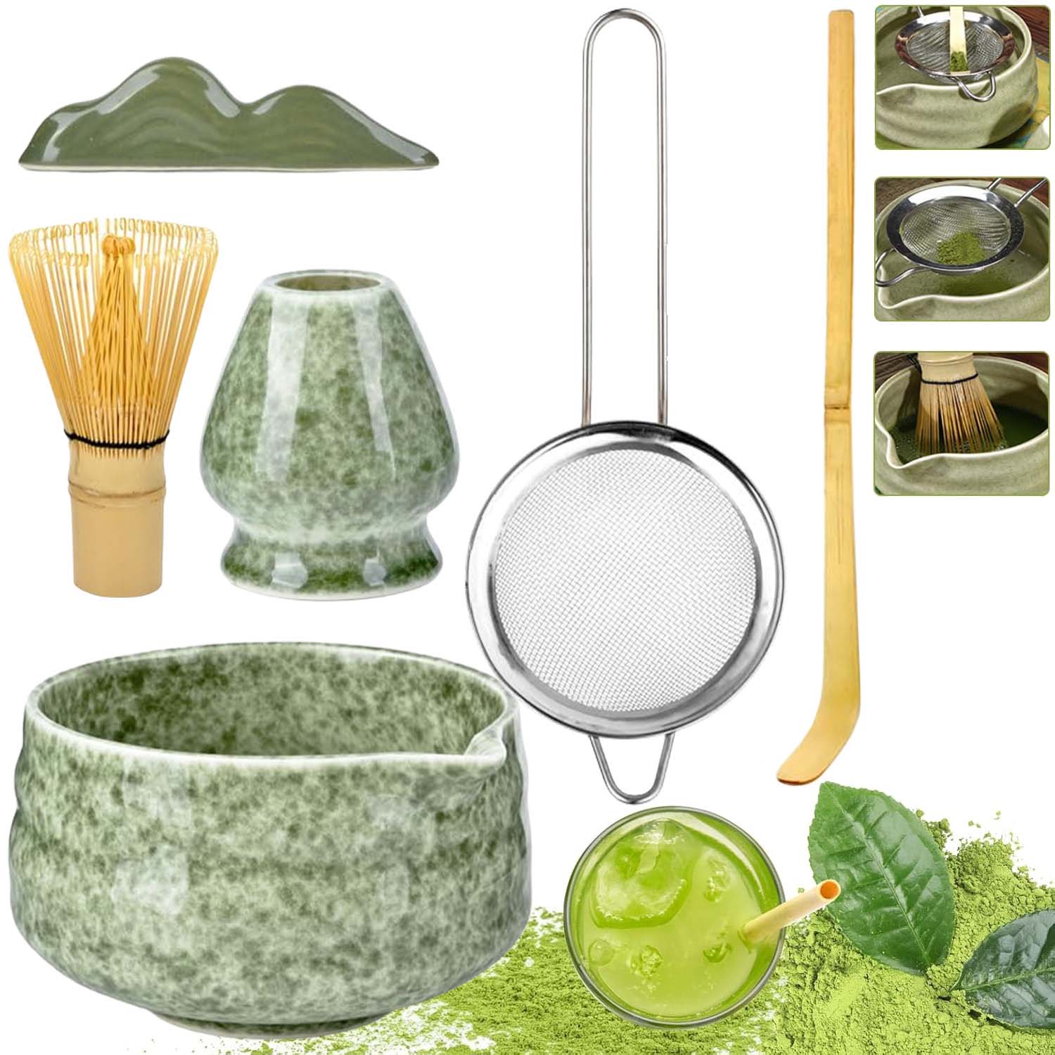 Levně Sada Podstavců Pod Chasen Pro Matchu Keramický Štětec Chashaku Lžička