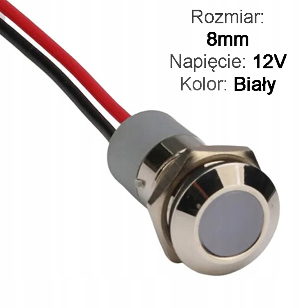 Lampka kontrolna deski rozdzielczej sygnalizacyjna Led 8mm 12V Biała