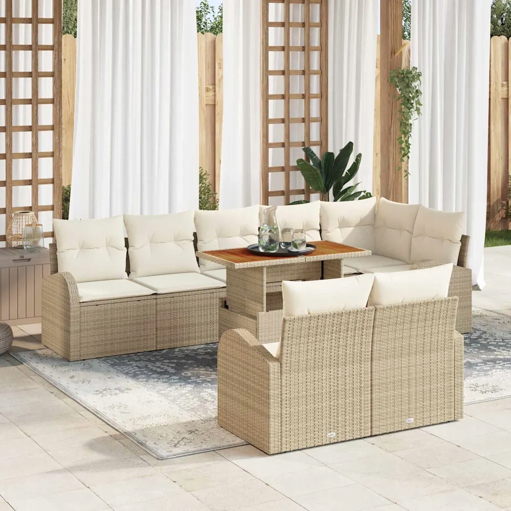 vidaXL Sada zahradních pohovek s úložištěm 9 pcs Béžová Poly ratan