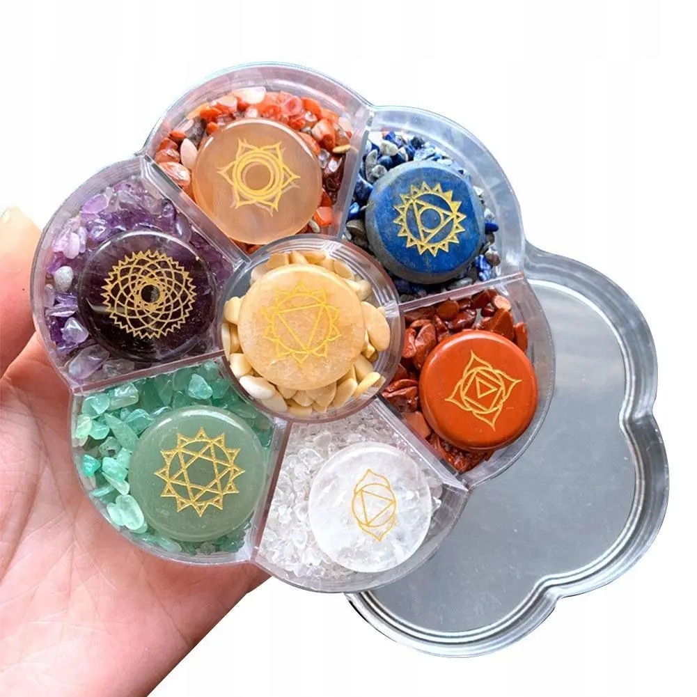 Přírodní kameny sada pro meditaci 7 čaker energetické krystaly pro jo