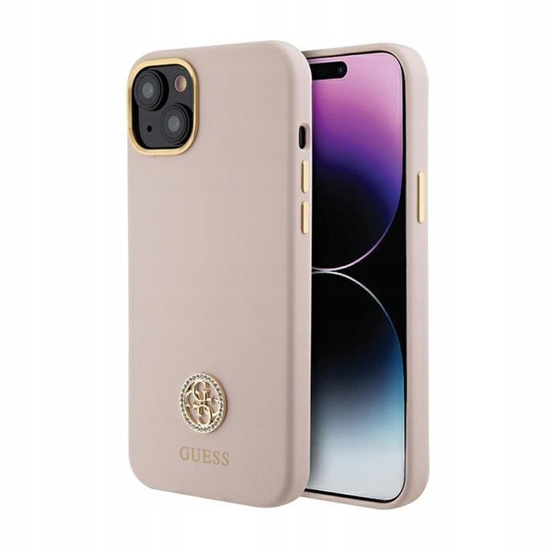 Guess Silicone Logo Strass 4G Pouzdro pro iPhone 15 (růžové)
