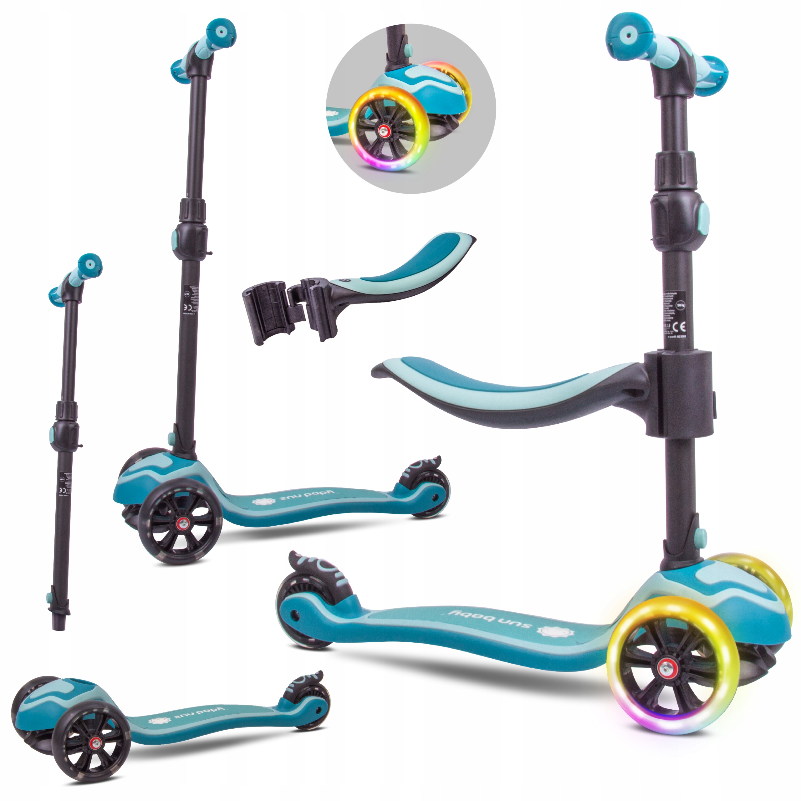 Hulajnoga dla dzieci trójkołowa balansowa Flash 3w1 Led 50 kg regulacja