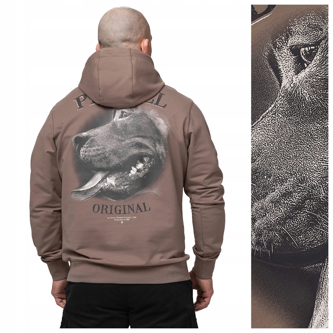 Pánská mikina s kapucí (klokanka) velký pes Pit Bull "midnight" hnědá XXL