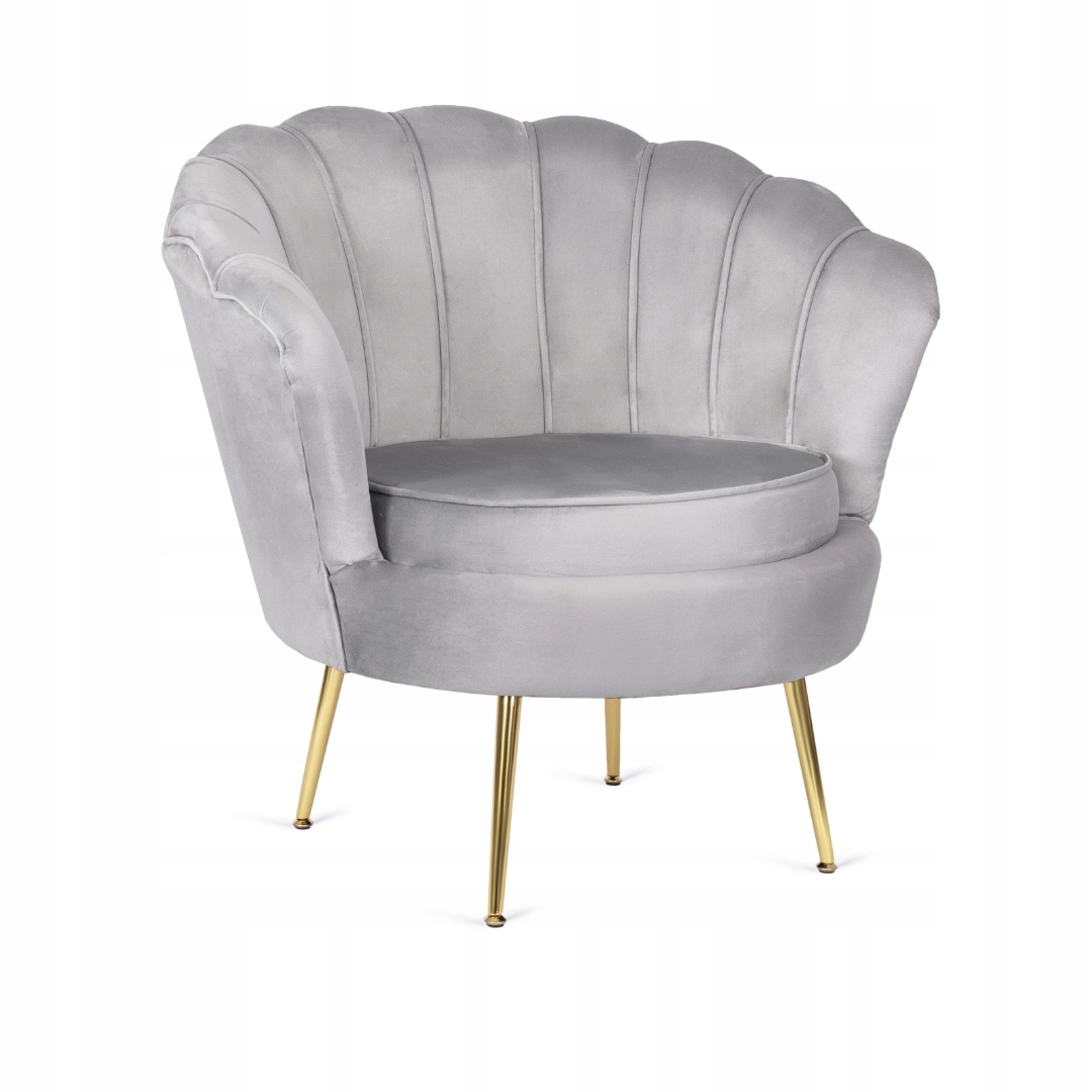 Šedé velurové relaxační křeslo s podnožkou Muszelka do obývacího pokoje Grand