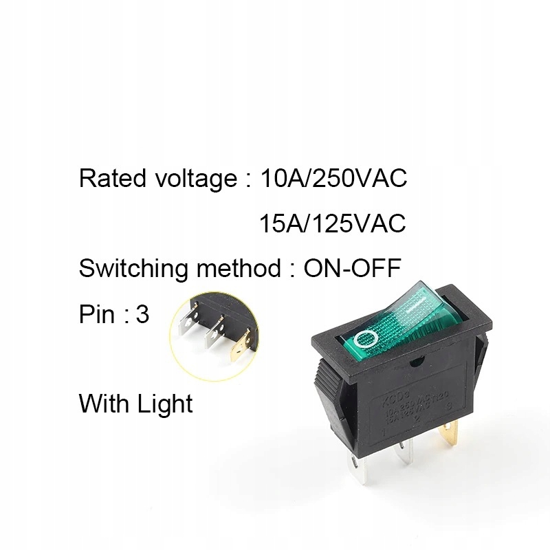

Włącznik podświetlany KCD3 250V on off zielony