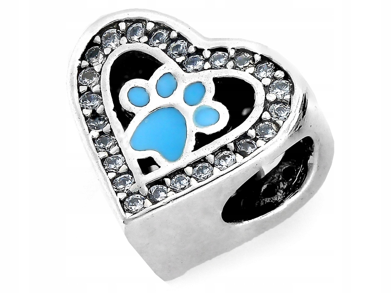 Stříbrné korálky 925 srdce se zirkony s modrou tlapkou 2.85 g pro ženy
