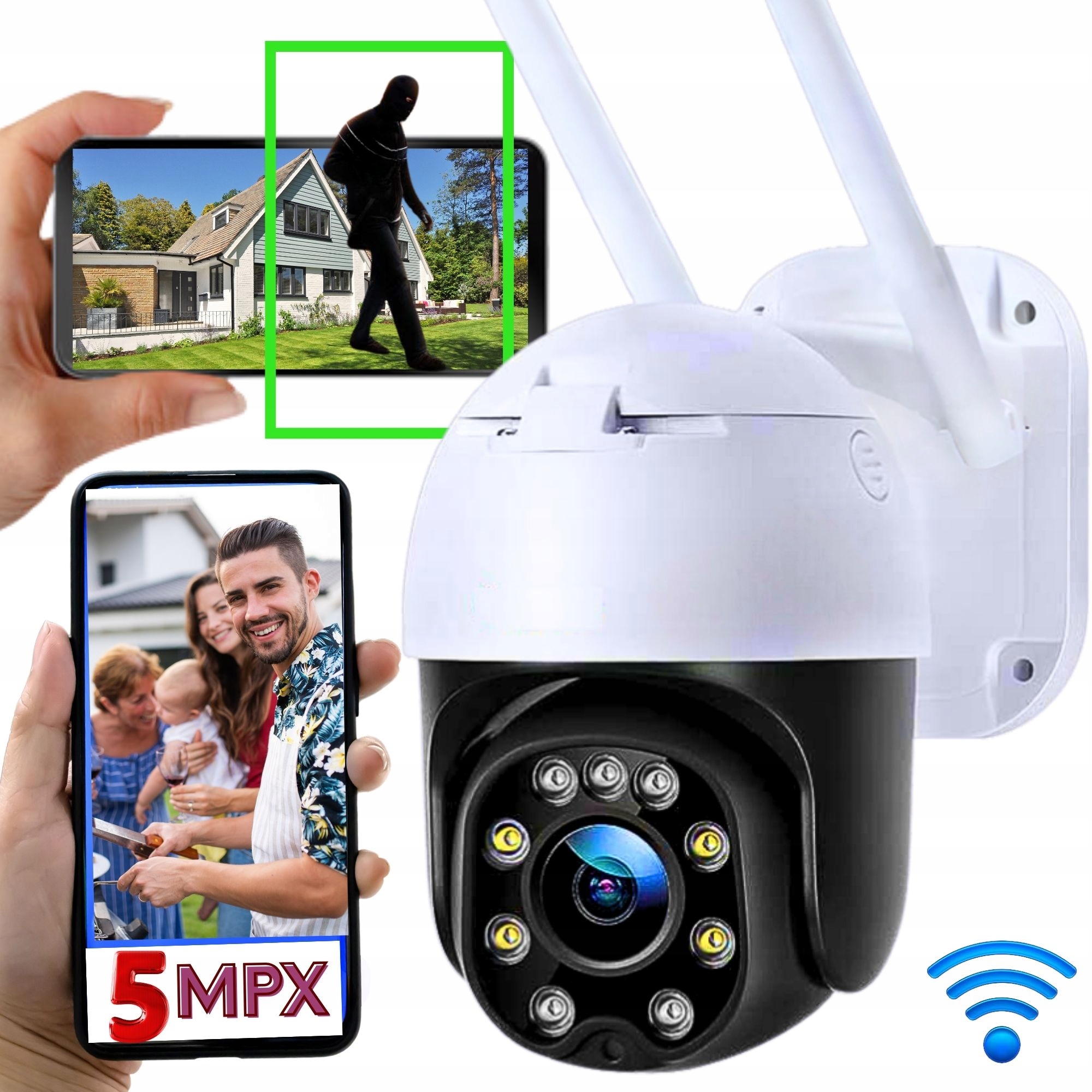 Ip kamera WiFi Smart Venkovní otočná 2560x1960 Detekce 5MPX Zoom Alarm