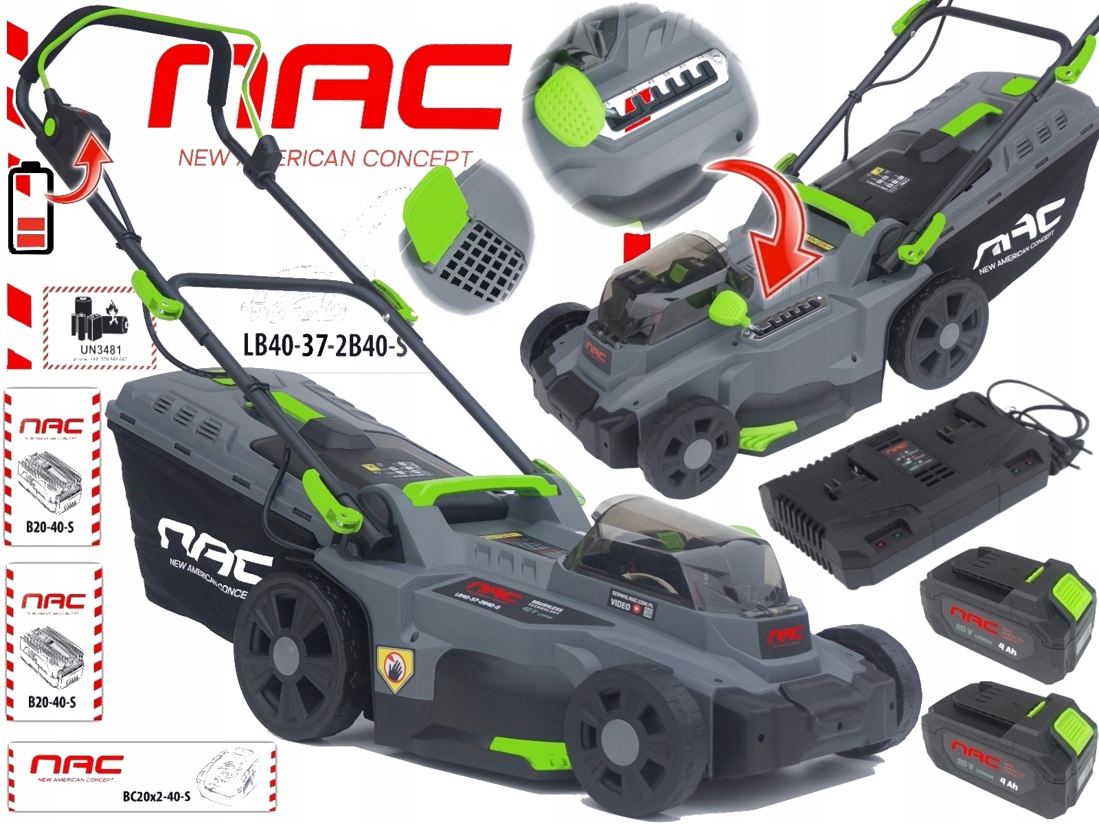 Nac Kosiarka Akumulatorowa LB40-37-2B40-S akumulator 40V 4Ah Li-Ion 37cm