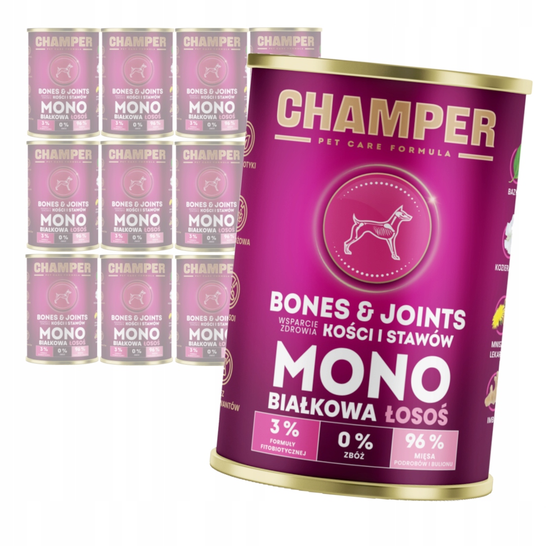 Levně Champer Bones & Joints 12x400 g Monoproteinové Vlhké Krmivo pro psy s lososem