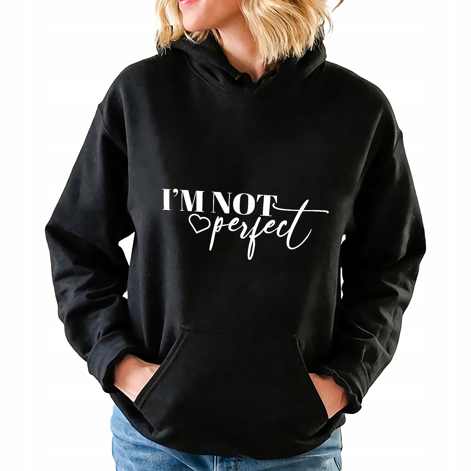 Černá mikina s kapucí IM Not Perfect Dámské Krásné Dámské Vzory Vel XL