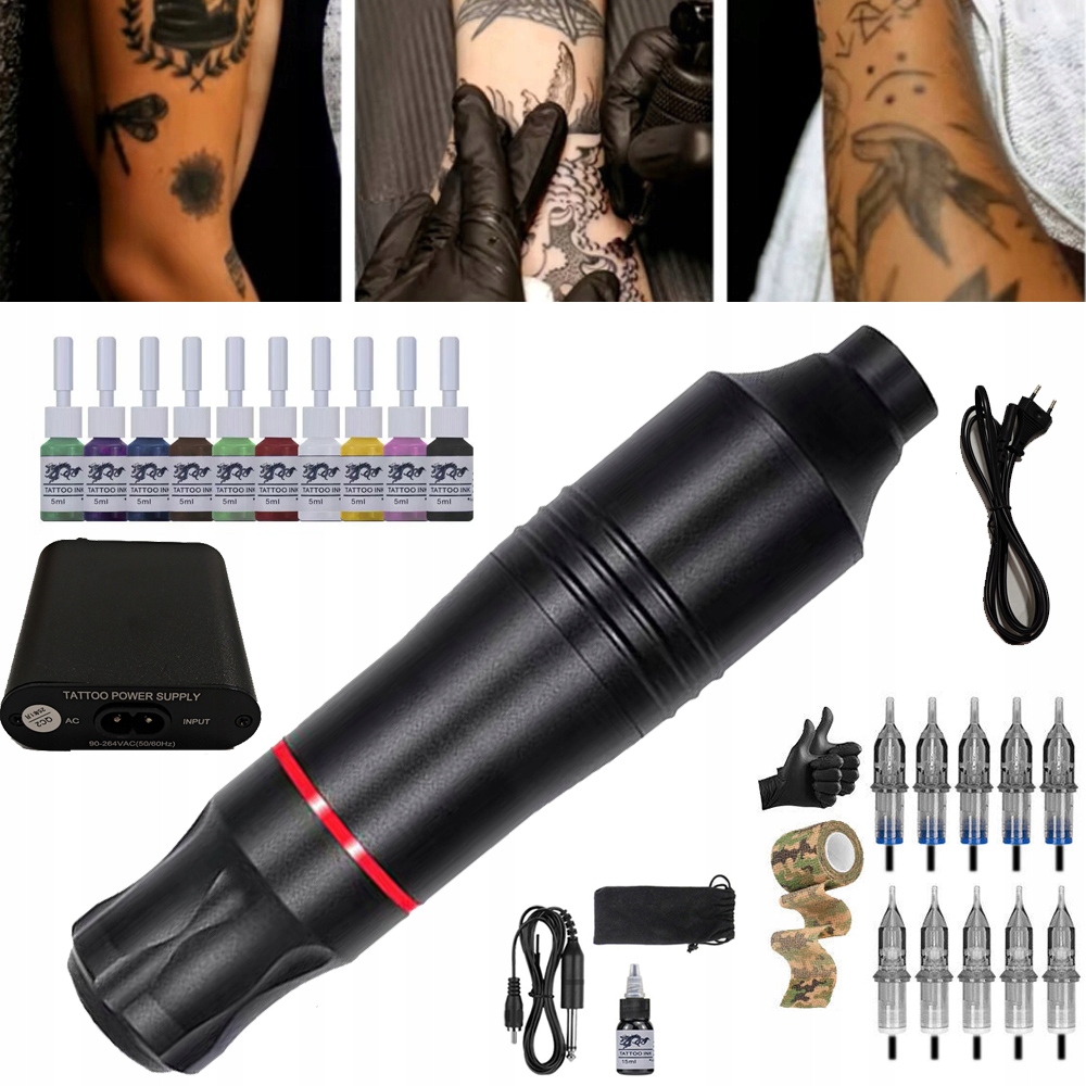 Sada Na Tetování, Otočný Stroj Na Tetování, 10 Kusů Jehel Pro Vložku