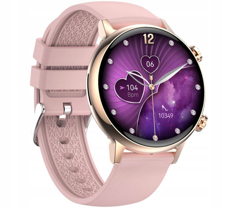 Chytré Hodinky Rubicon RNCF09 Růžové Chytré Hodinky Dámské Volání Puls Tepová Frekvence Svítilna Fb