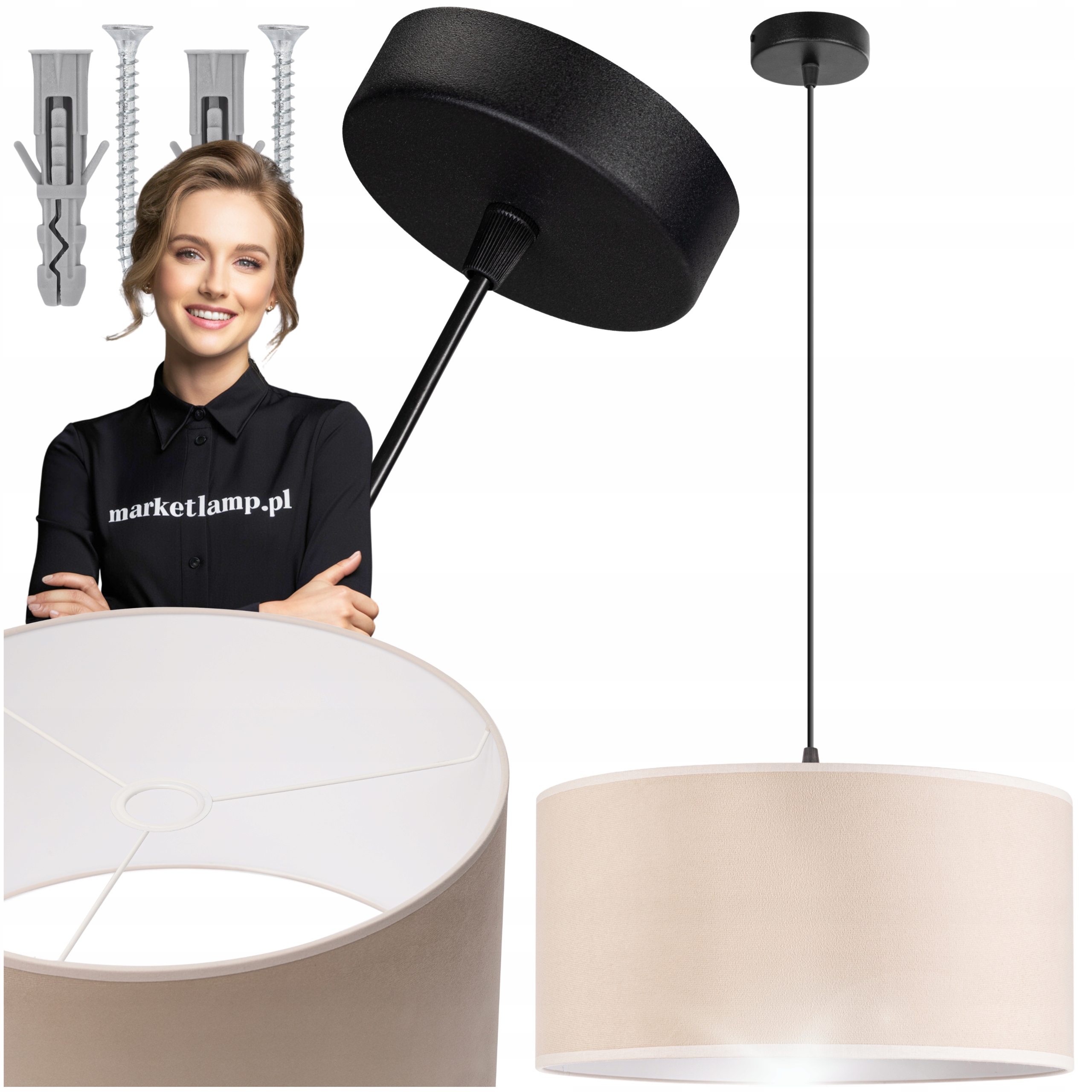 Lampa wisząca Pojedyncza Loft maxi Abażur Welur beżowy