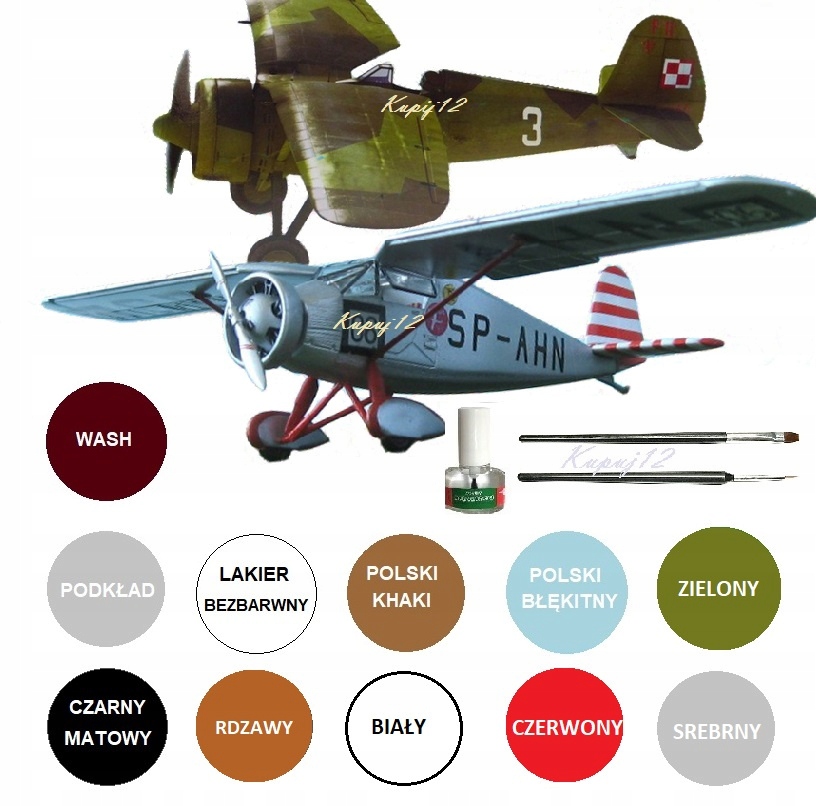 2 MODELE P-11c oraz RWD-6 ZESTAW: FARBY, KLEJ, LAKIER, WASH+PĘDZELKI