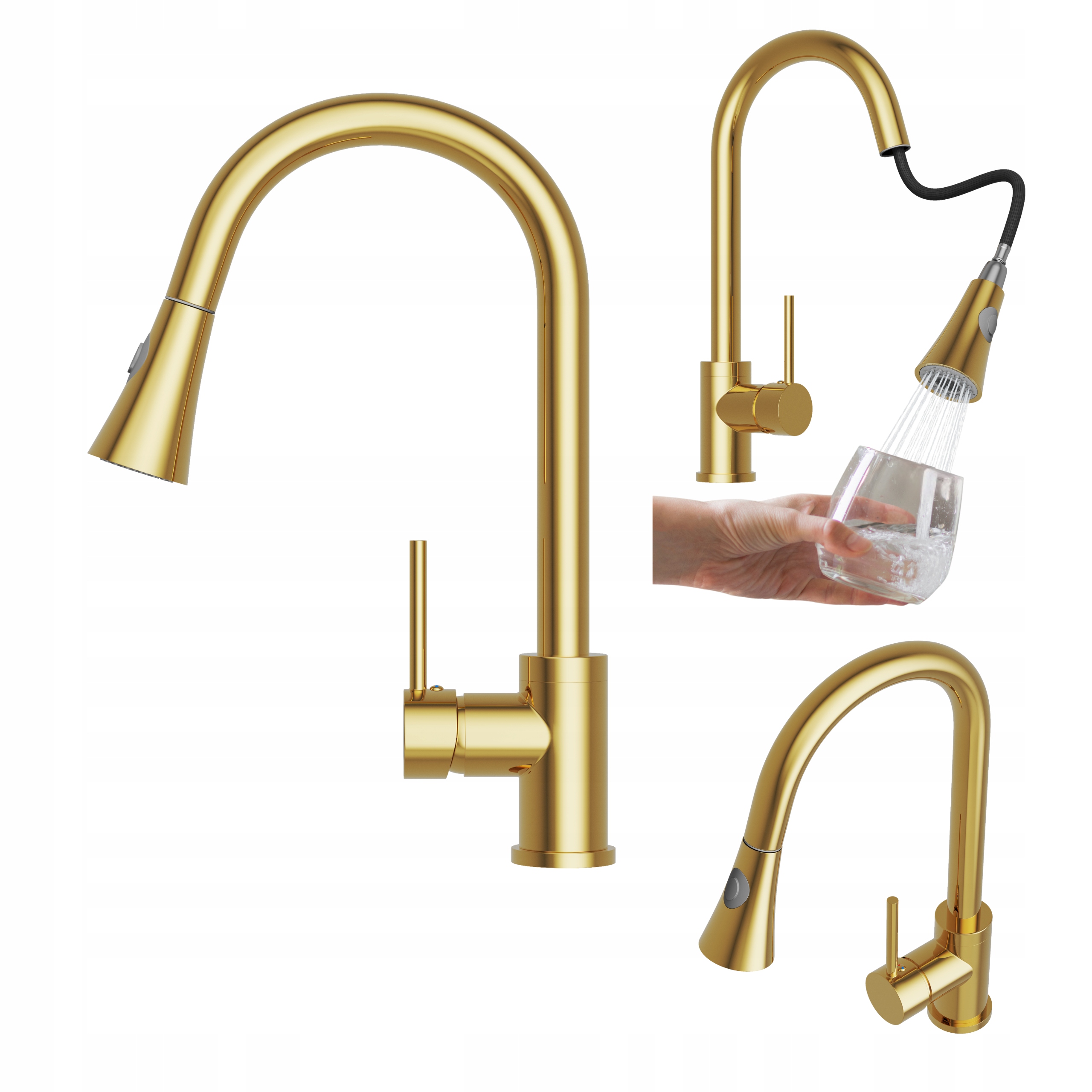 Kuchynská Batéria S Výsuvným Výtokom Zlatej Farby