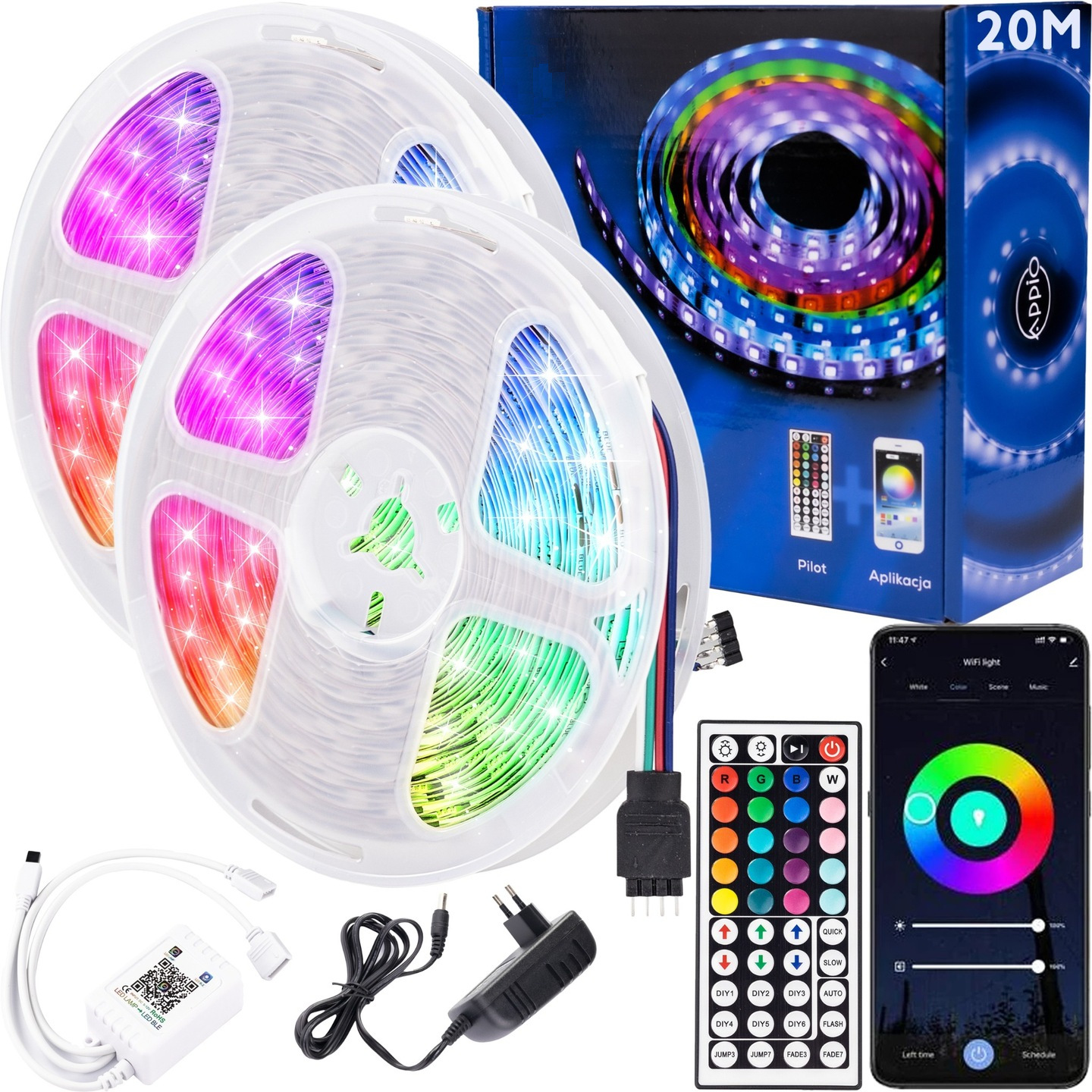 

Taśma Led 20m Rgb Bluetooth Pilot Zestaw Ledy