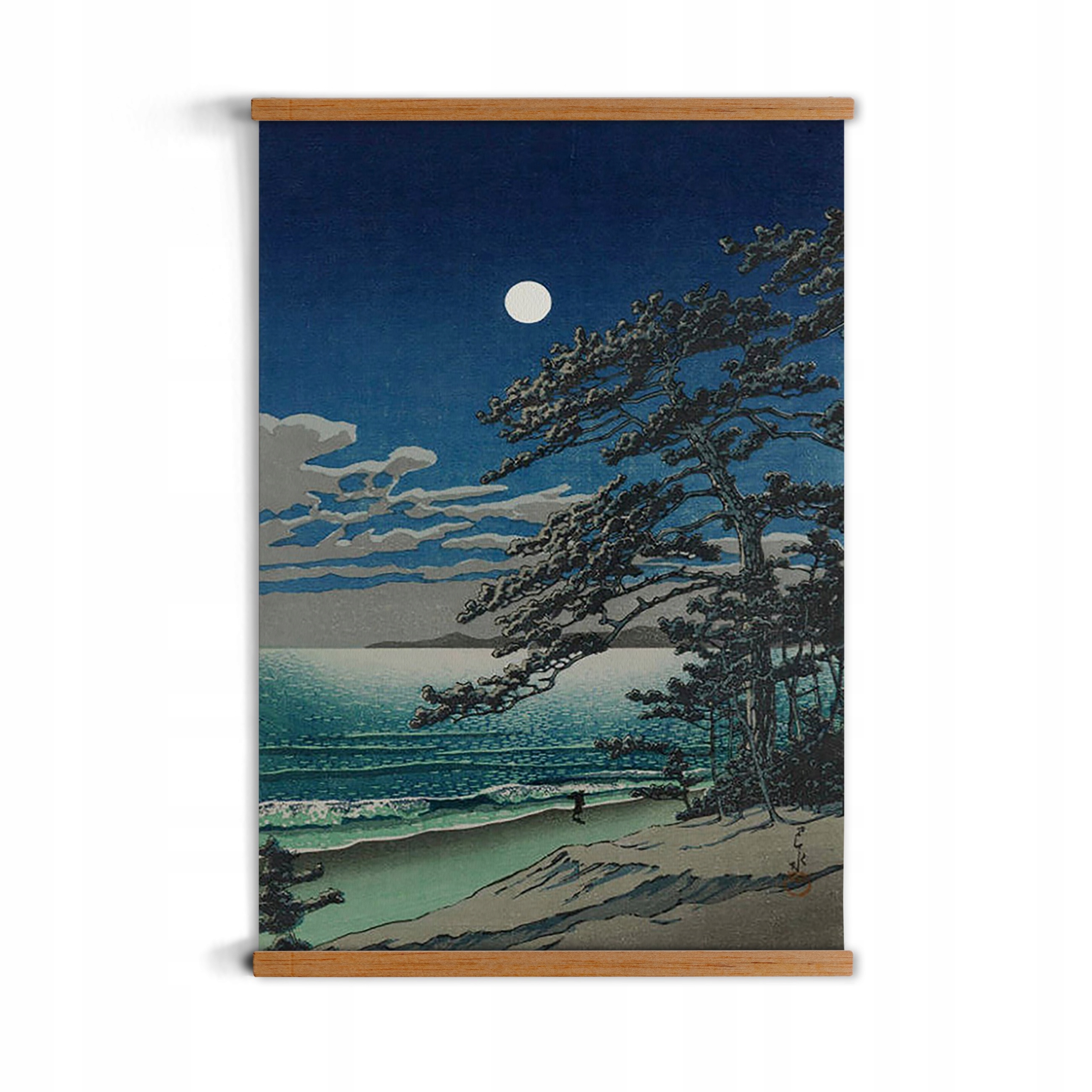 

plakat z ramką Plaża księżyc naturalne drewno A1