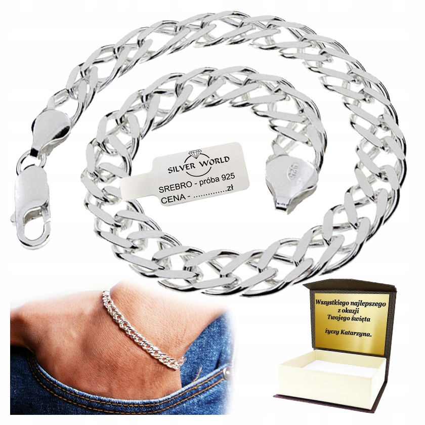 BRANSOLETKA SREBRNA MĘSKA 925 PEŁNA ROMBO 6 mm + GRATIS