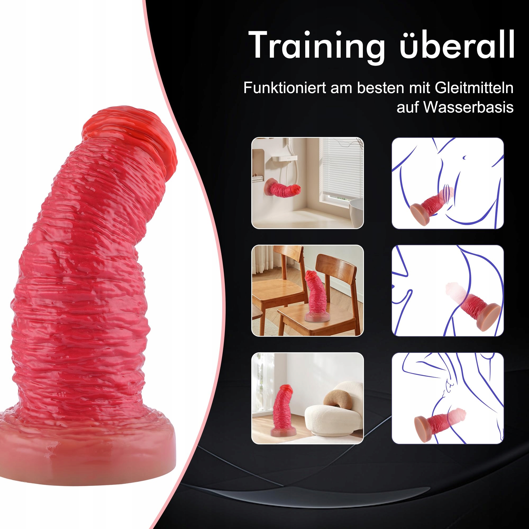 ROSE BLUME Duży Realistyczny Czerwony Silikonowy Dildo z Przyssawką 25x9cm — miniatura 7