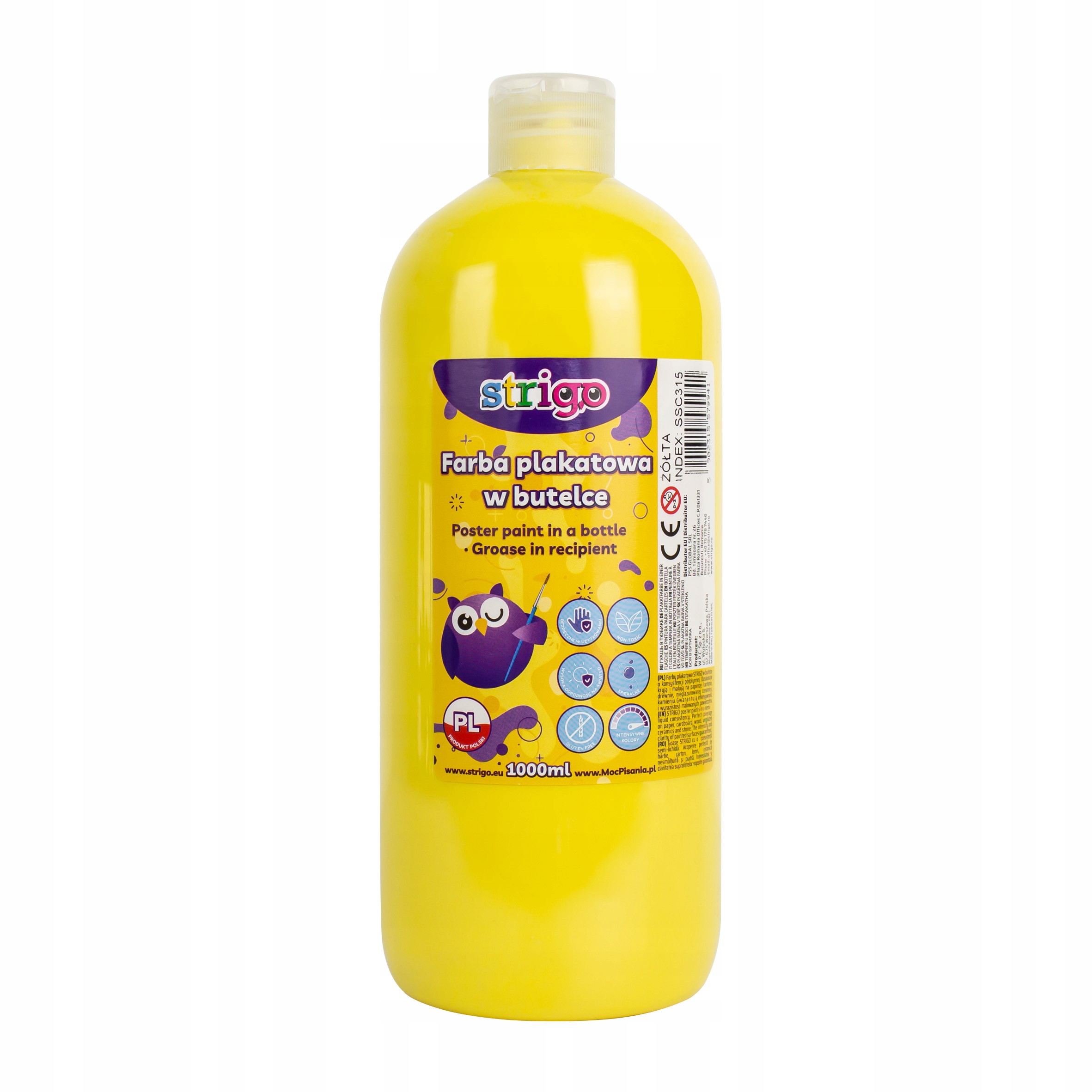 

Farba plakatowa Strigo w butelce, 1000 ml żółta