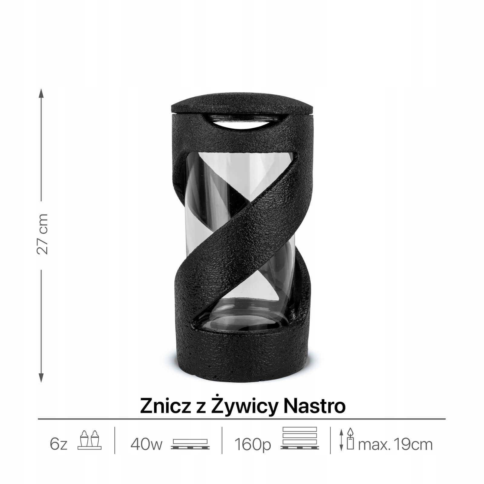Hřbitovní Svíčka Elegantní pryskyřičný 27 cm Černý Hřbitovní Svíčka pro umělecký hřbitov Nastro