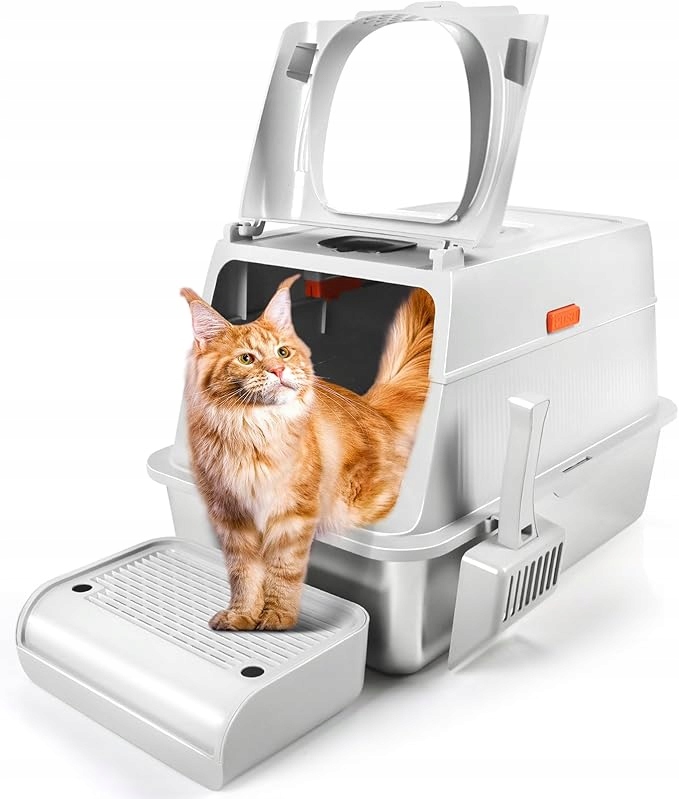 Bartuke Kočičí Toaleta z nerezové oceli s víkem, velká, uzavřená, Outlet