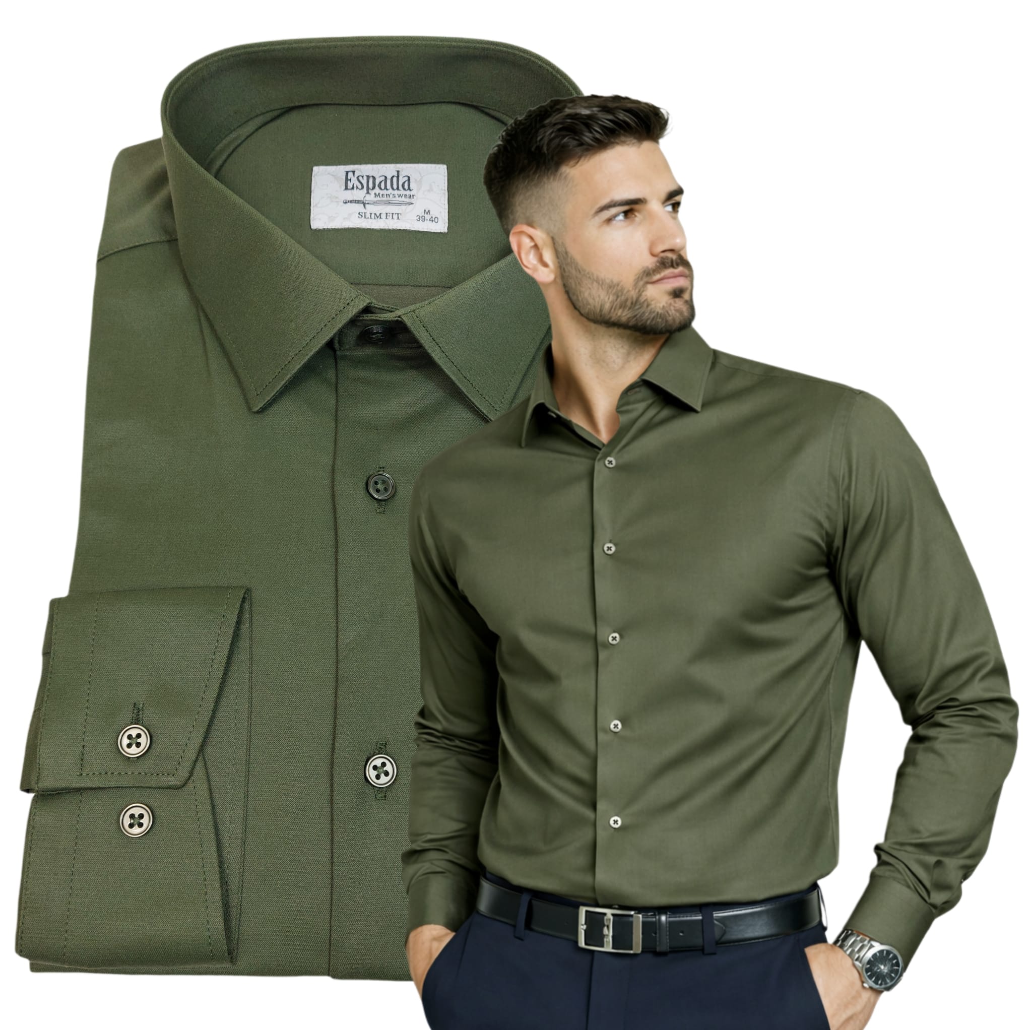 Pánská bavlněná košile Khaki Elegantní Elastická Slim vel.