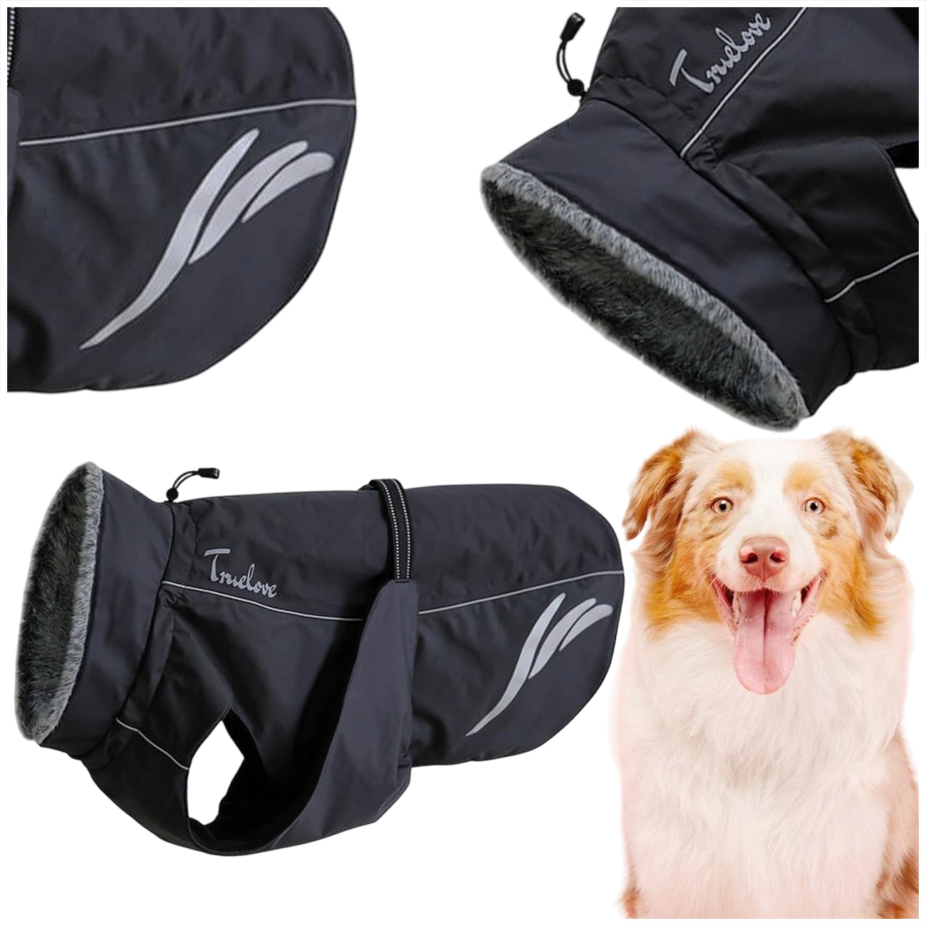 Levně Zimní Zateplená Bunda Pro Psa Derka Truelove Comfort Plus Černá XL 40 cm