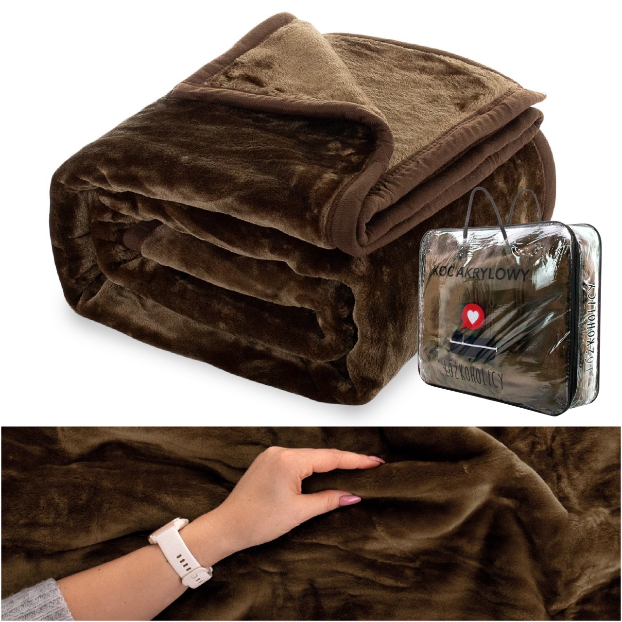 Hrubá deka 200x220 Akrylová hladká teplá Přehoz na postel Yasemin hnědá