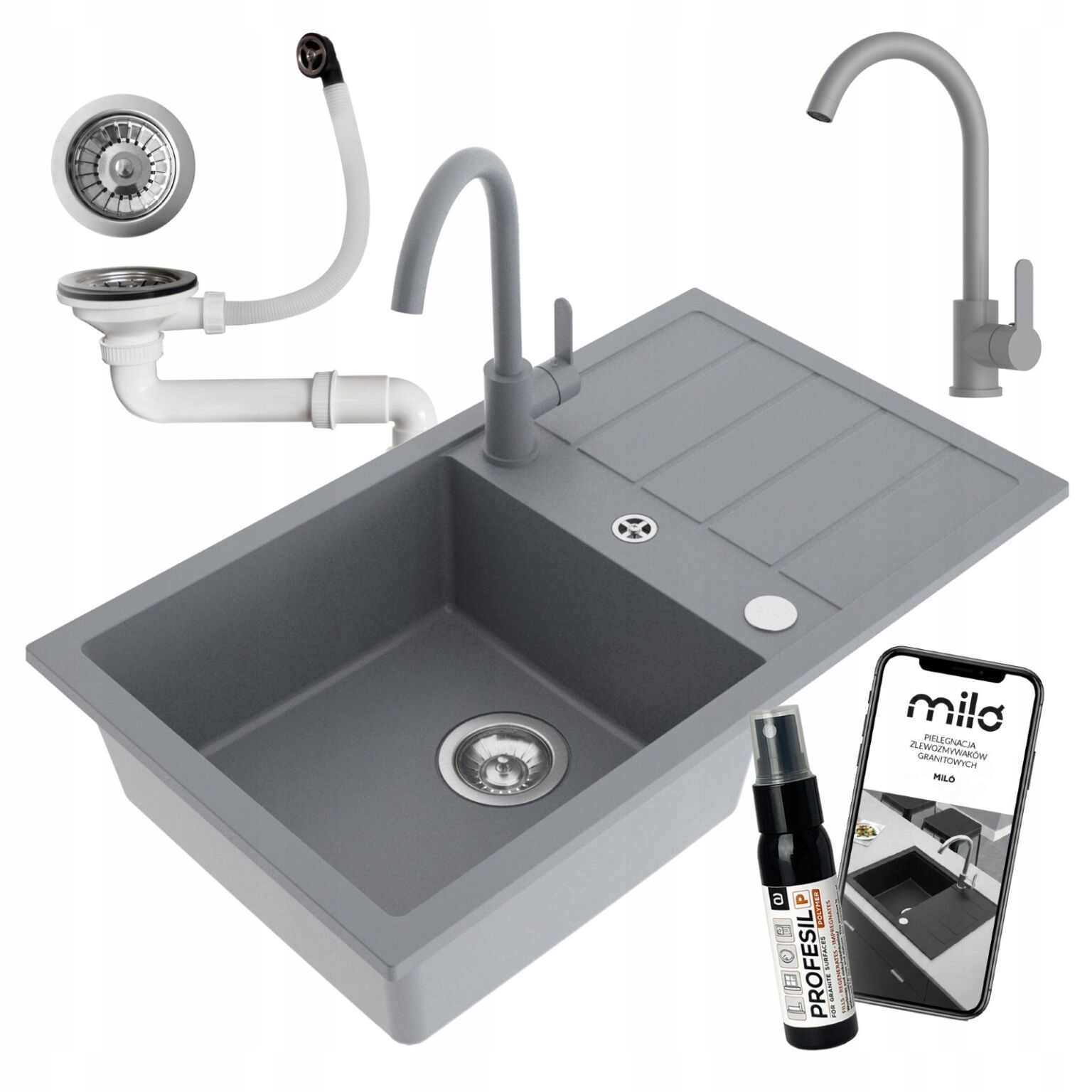 Drezový Kuchynský Drez Granitový Jednokomorový Miló Parot Batéria Sifón