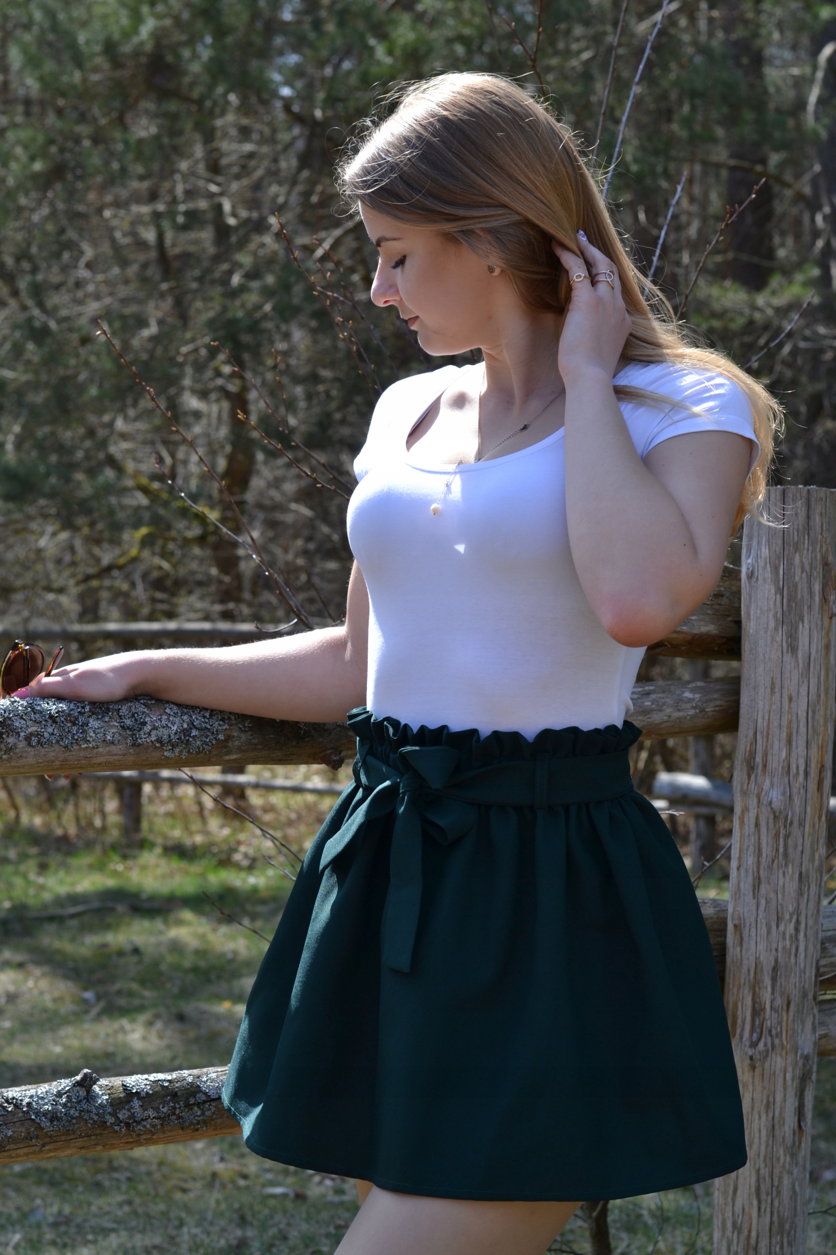 KHAKI SPÓDNICZKA SPÓDNICA MINI NA GUMIE PASEK Materiał dominujący poliester