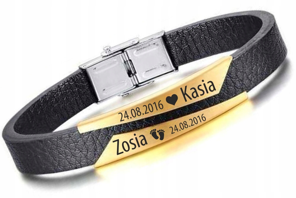 

Bransoletka Metal + Skóra Grawer Imię na Prezent