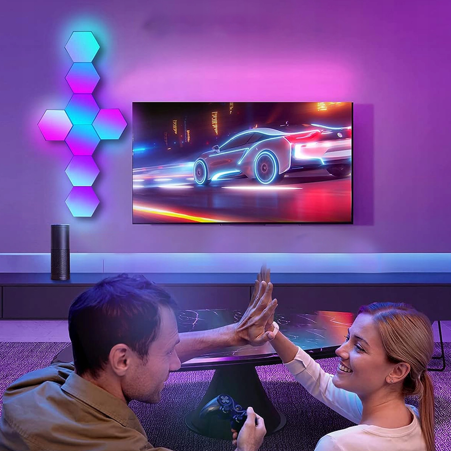 LAMPA ŚCIENNA GAMINGOWA HEXAGON RGB MODUŁOWA 10 SZT Długość/wysokość 1 cm