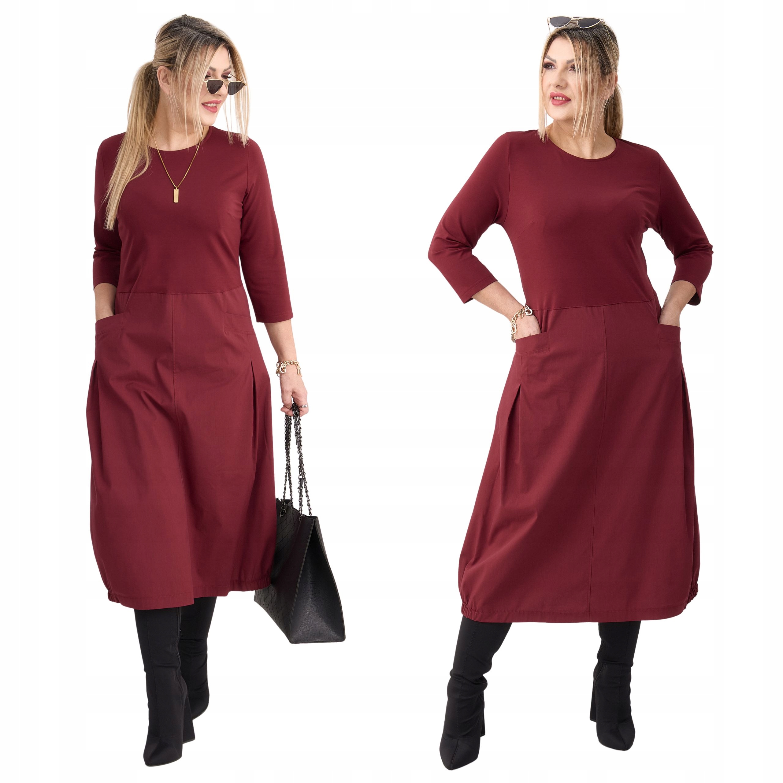 Sukienka bombka oversize z kieszeniami midi Polski Producent duże rozmiary