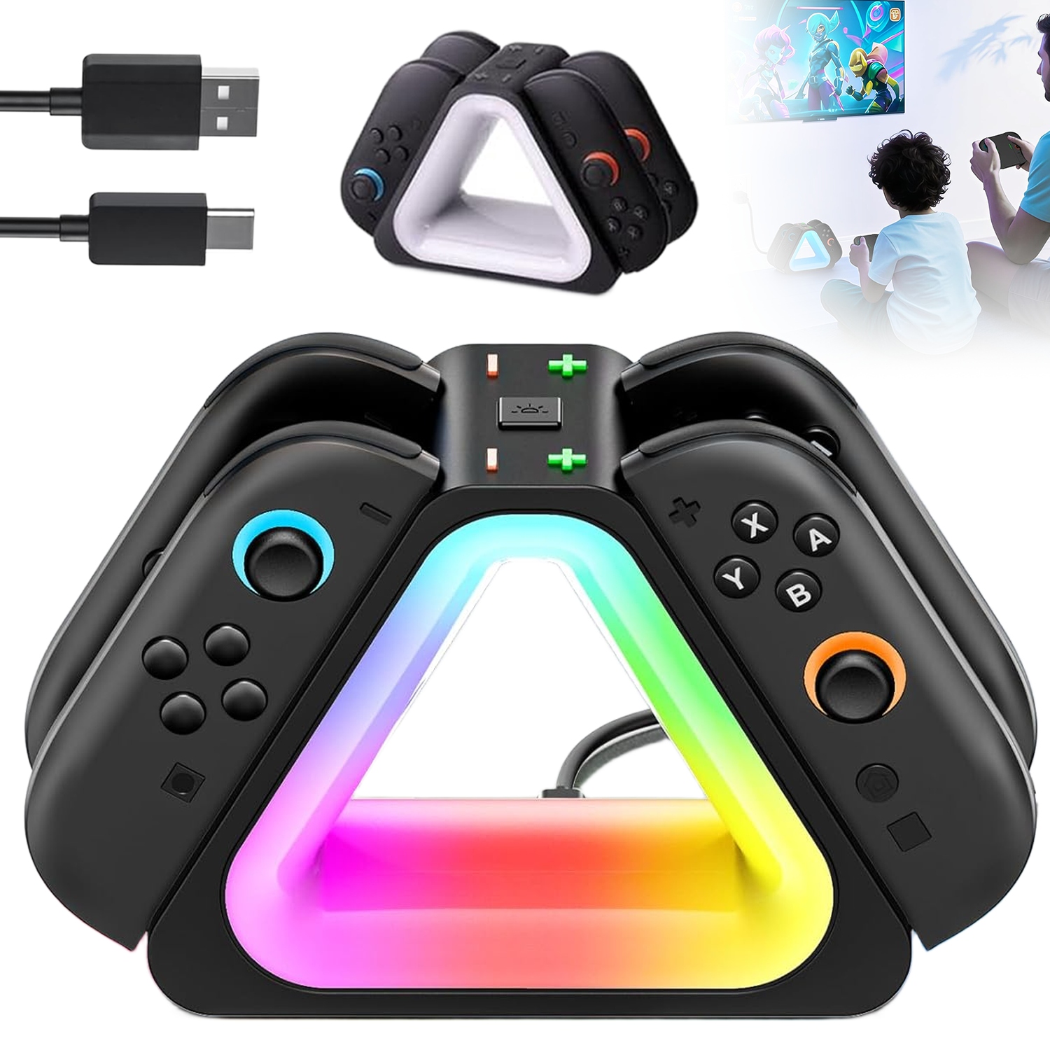 ŁADOWARKA Do NINTENDO SWITCH 2 JOY-CON MAGNETYCZNA 4W1 EFEKTY ŚWIETLNE