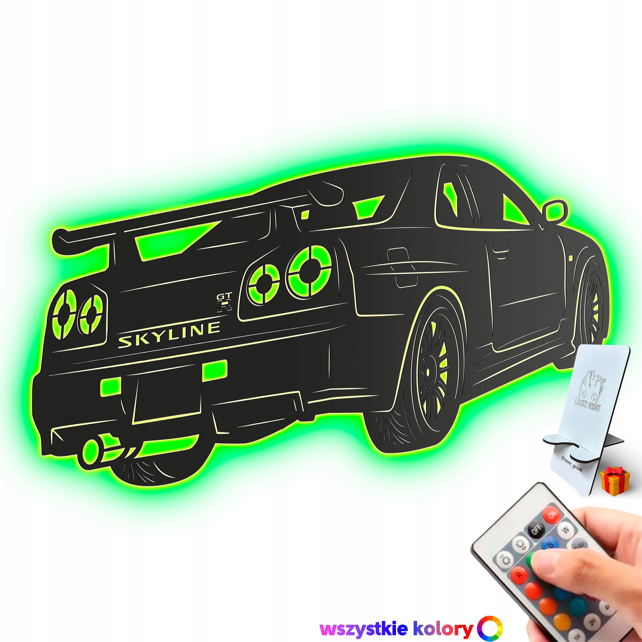 Dřevěný 3D obraz Nissan Skyline Nástěnný Dárek Noční Lampa Led XL