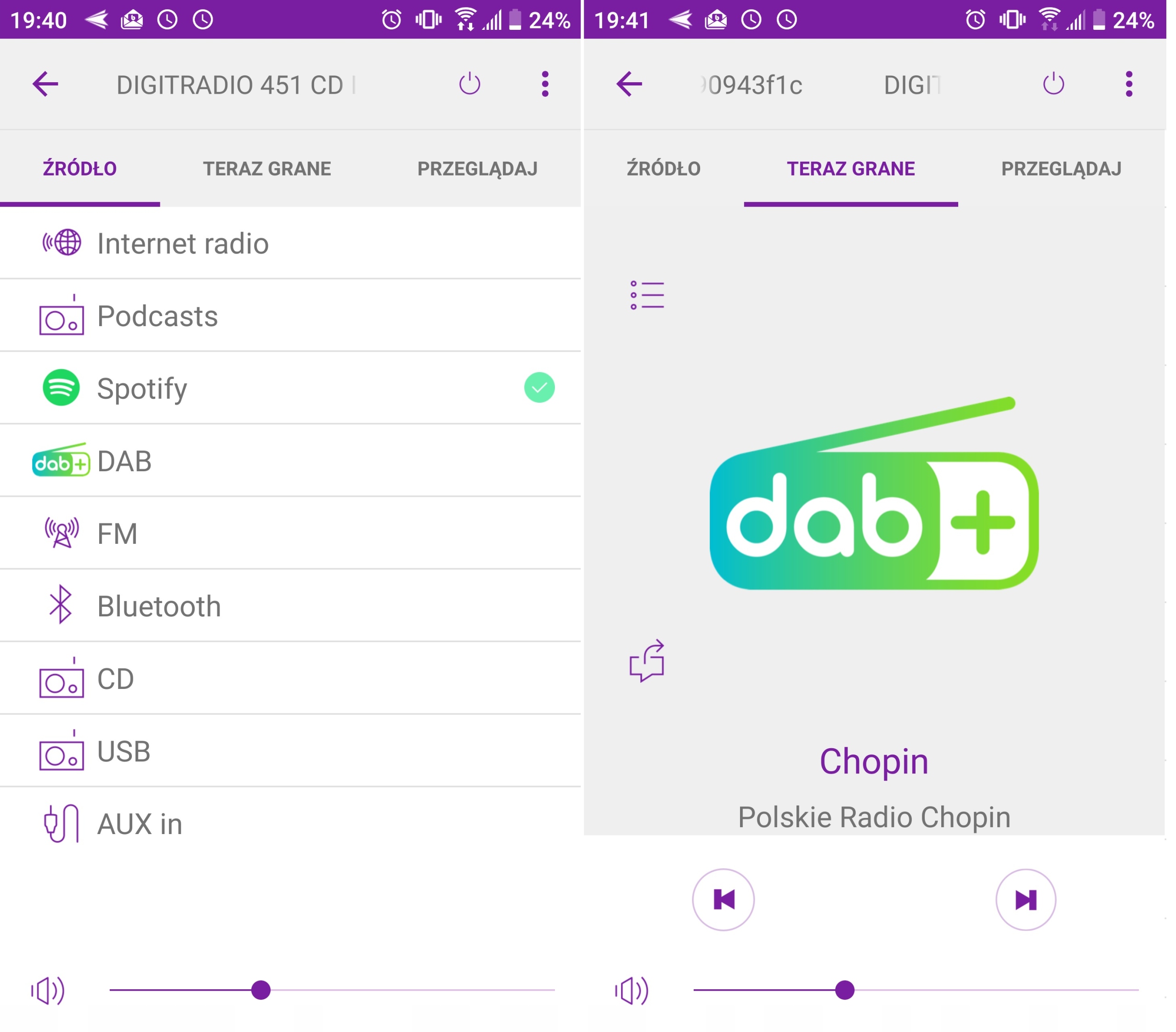 Radio Internetowe Wi-Fi DAB FM CD MP3 USB Spotify Rodzaj odtwarzanych nośników CD Audio CD MP3 nośnik USB