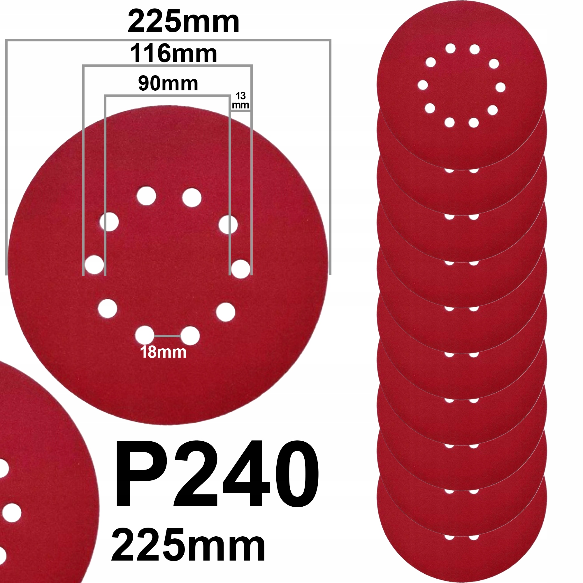 Papier Ścierny 225MM 10 Otworów P240 Szlifierki żyrafy MP-0018 10 szt