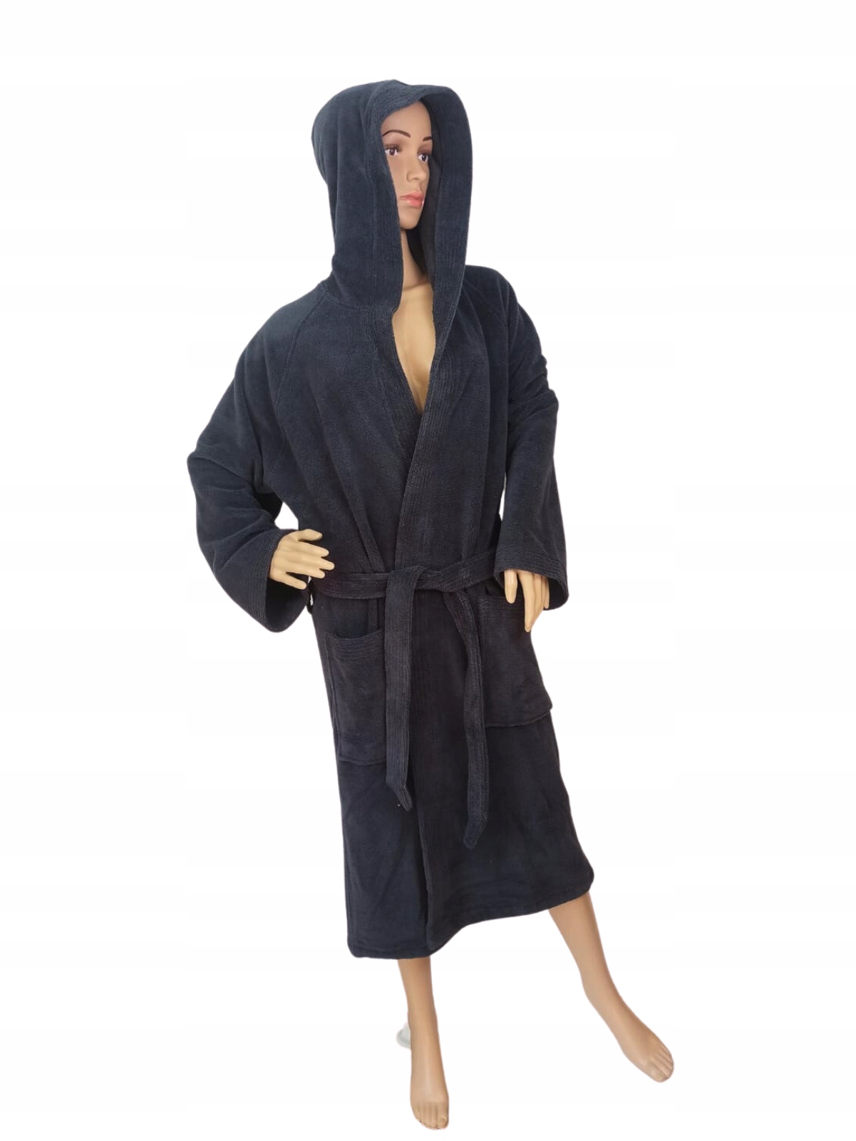 Útulný tlustý velurový župan s kapucí 320 g/m2 -L- Antracitový