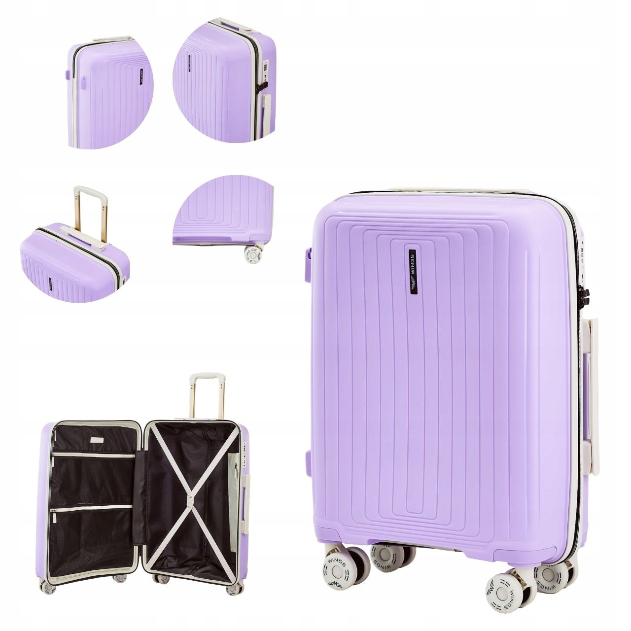 Kabinový kufr Wings 55x40x20 38L polypropylen Tsa kolečka 360 letadlo
