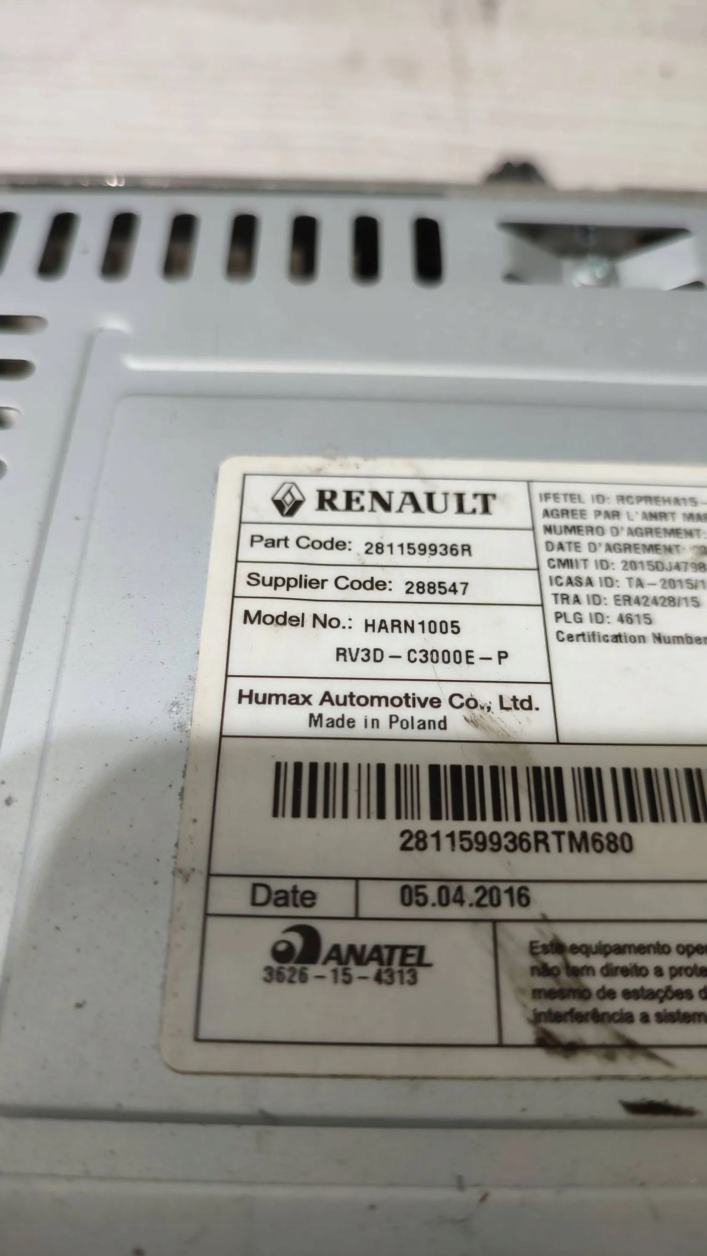 Renault Captur 2016 Radio 281159936R