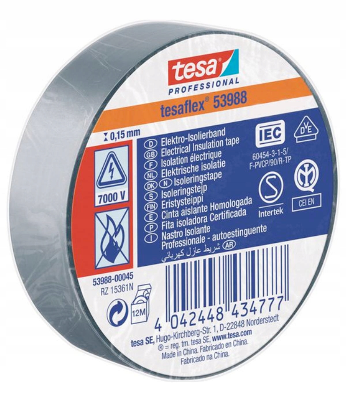 

Taśma izolacyjna Pvc 15x10m Szara Tesa 53988