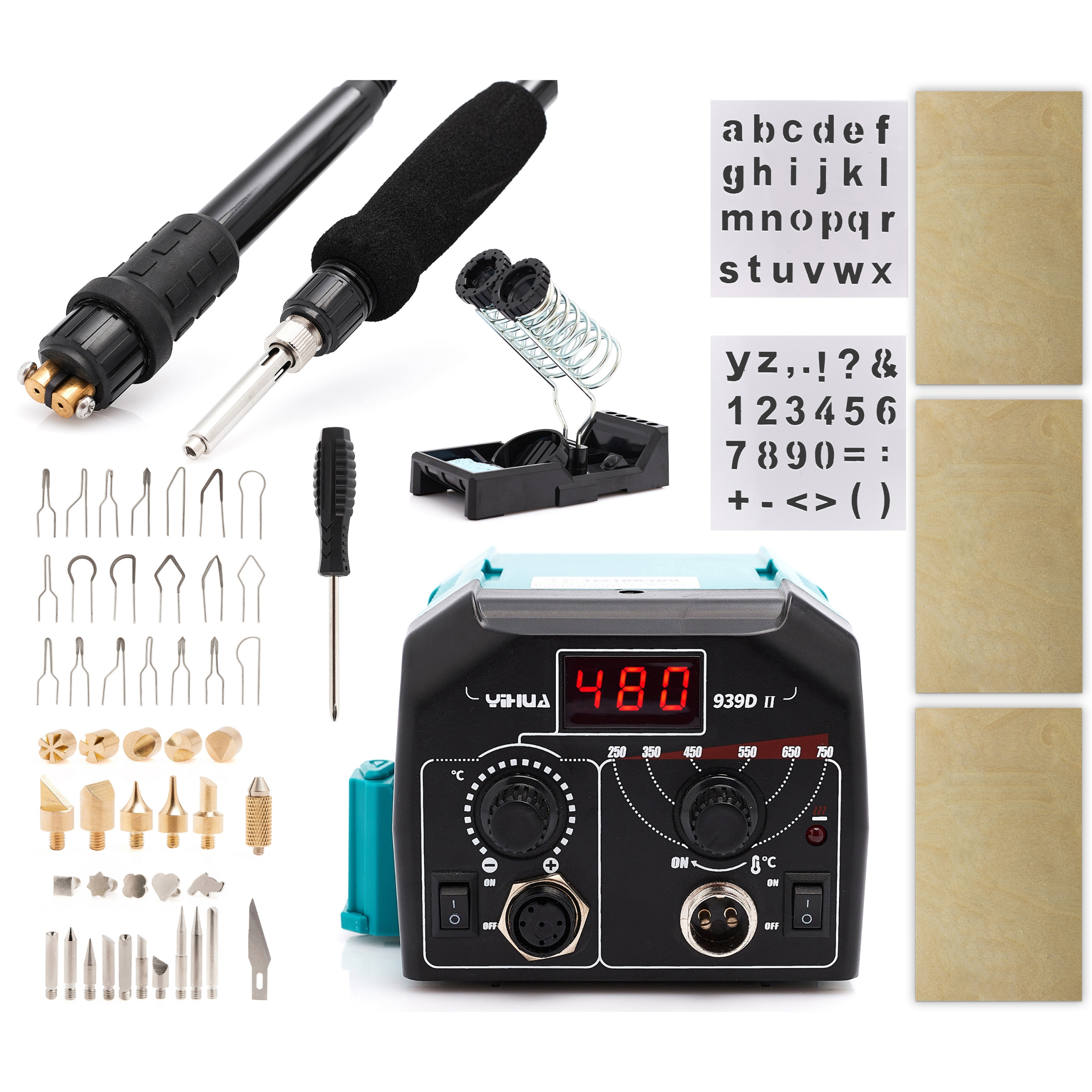 Vypalovačka Na Dřevo 2 Baňky Dráty Yihua 939D-II Šablony Hroty Sada