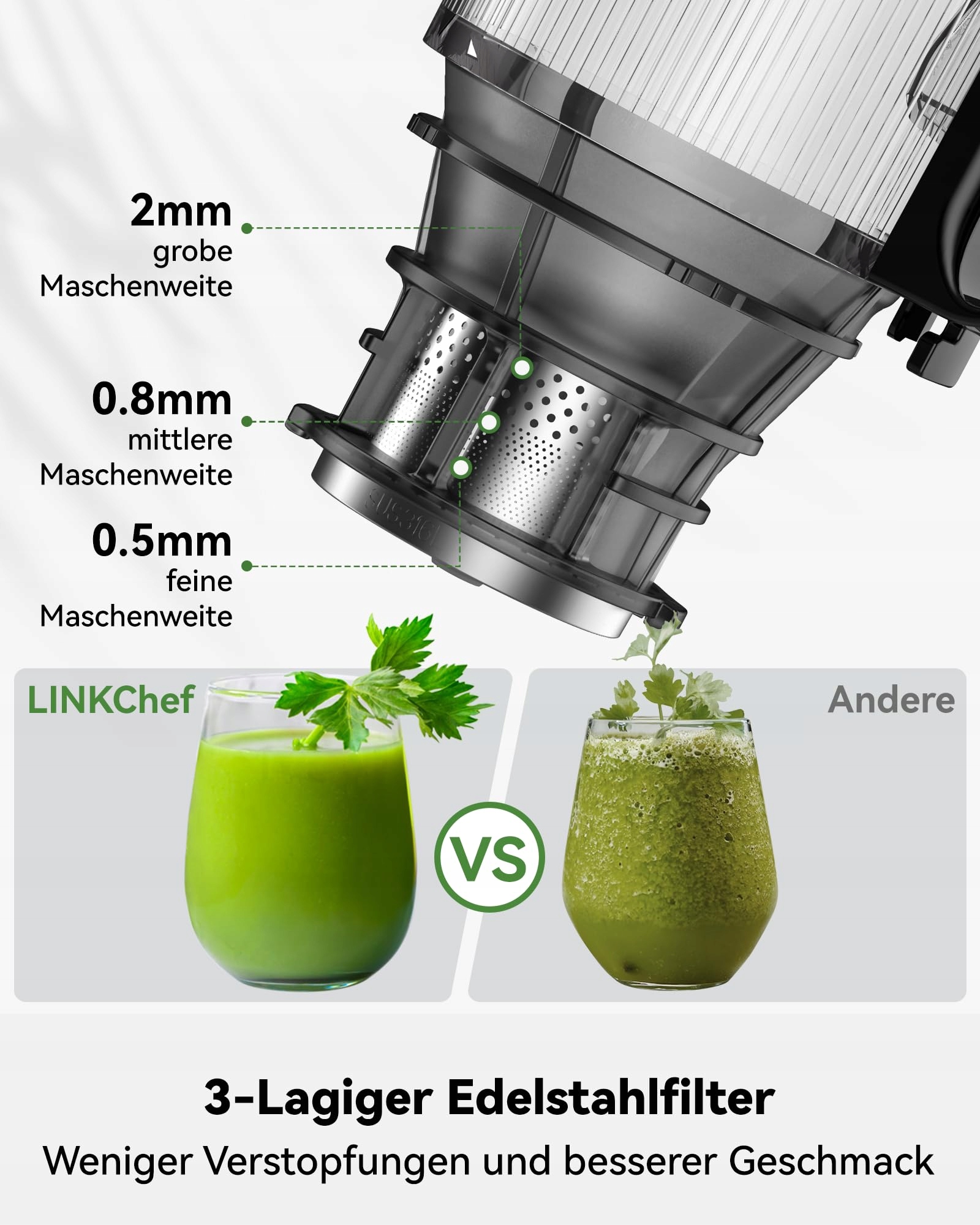 LINKCHEF Wolnoobrotowa Wyciskarka Do Soków 250W BPA Free — miniatura 3