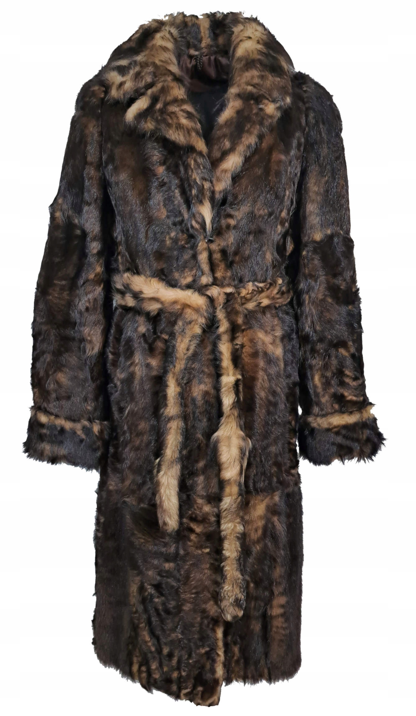 PRAWDZIWE DAMSKIE FUTRO Naturalne BRĄZ CIEPŁE ZIMOWE KOZA NOWE Z PASKIEM