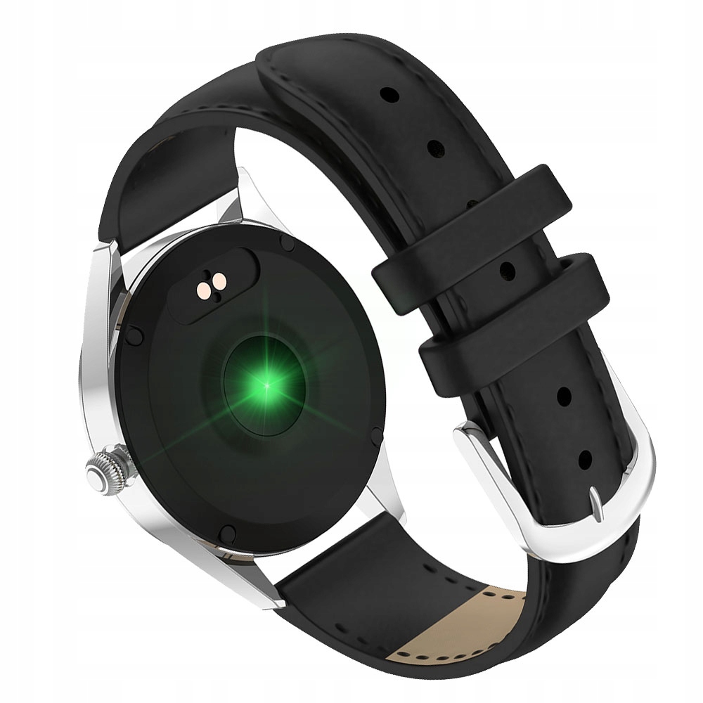 

Pasek Skóra Czarny Do Smartwatch KW10 KW20 Srebrny